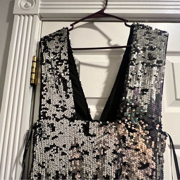 NWT Rachel‎ Zoe black and silver sequin maxi dress size 8 with front slit - Picture 8 of 15